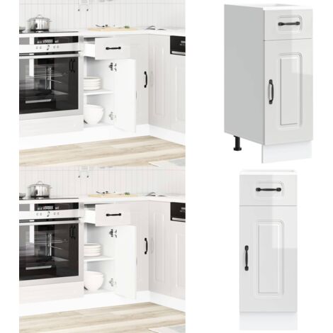 Mueble bajo cocina Kalmar madera ingeniería blanca alto brillo - Almacenamiento cocina - Madera de ingeniería
