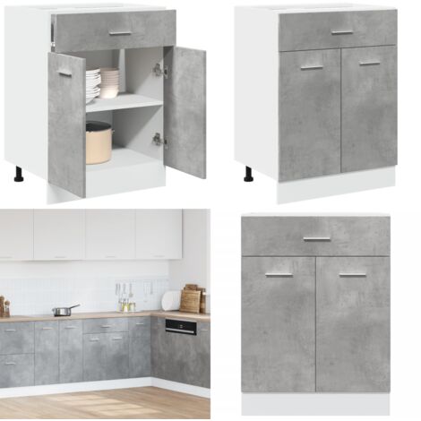 Mueble bajo con cajón "Lyon" de, gris hormigón, 60 x 46 x 81,5 cm, madera de ingeniería - Cajón cocina - Almacenamiento cocina