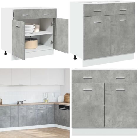 Mueble bajo con cajón "Lyon" de, gris hormigón, 80 x 46 x 81,5 cm, madera de ingeniería - Almacenamiento cocina - Muebles cocina