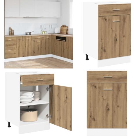 Mueble bajo con cajón "Lyon" de roble artesanal, 40 x 46 x 81,5 cm, madera de ingeniería, - Almacenamiento cocina - Mueble cocina