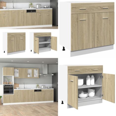 Mueble bajo con cajón "Lyon" de roble Sonoma, 80 x 46 x 81,5 cm, madera de ingeniería, - Almacenamiento cocina - Muebles de cocina