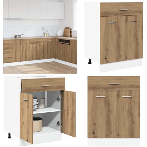 Mueble bajo con cajón "Lyon" roble artesanal, 60 x 46 x 81,5 cm, madera de ingeniería - Mueble cocina - Almacenamiento cocina