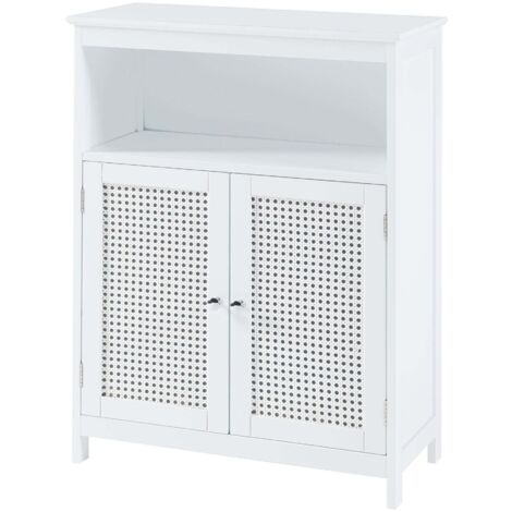 Mueble bajo de baño/estantería 80 x 60 x 28 cm con 2 puertas acabado MDF y PVC blanco 030008861