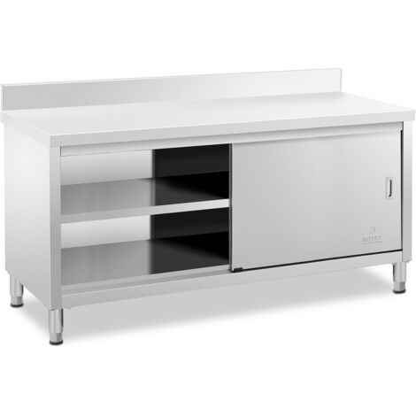 Mueble bajo de cocina con encimera de acero inoxidable con puertas correderas y protector contra salpicaduras 180 x 60 cm 600 kg de capacidad 140005095