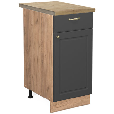 Mueble bajo de cocina Fame-Line, Antracita-oro, 40 cm , ET Roble, Vicco