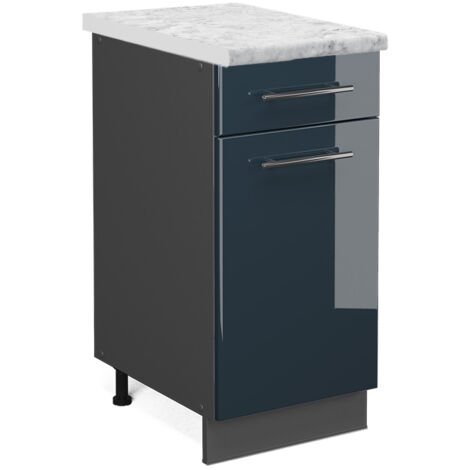 Mueble bajo de cocina Fame-Line, Azul oscuro alto brillo, 40 cm , ET Mármol, Vicco
