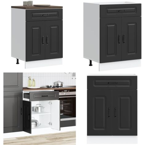 Mueble bajo de cocina Kalmar madera de ingeniería negra - Almacenamiento de cocina - Madera de ingeniería
