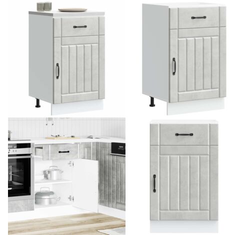 Mueble bajo de cocina Lucca madera contrachapada gris cemento - Almacenamiento bajo cocina - Gabinete bajo cocina