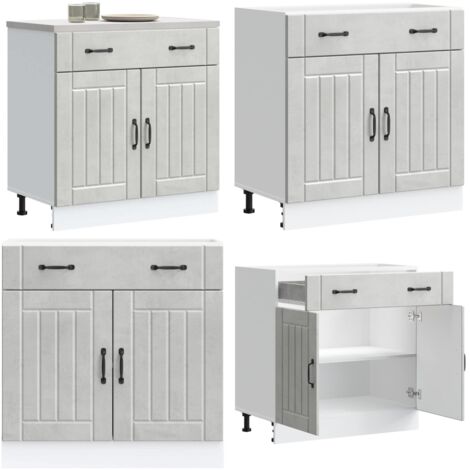 Mueble bajo de cocina Lucca madera contrachapada gris cemento - Almacenamiento bajo cocina - Gabinete bajo cocina
