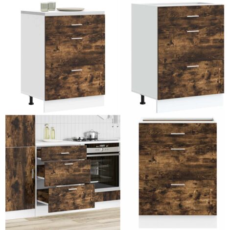 Mueble bajo de cocina "Lyon" de madera de ingeniería de roble ahumado - Almacenamiento bajo cocina - Gabinete cocina