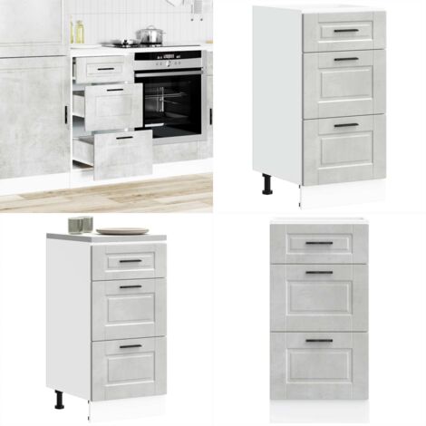 Mueble bajo de cocina porto gris cemento madera reconstituida - Almacenamiento bajo cocina - Mueble bajo cocina