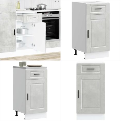 Mueble bajo de cocina porto gris cemento madera reconstituida - Almacenamiento bajo cocina - Muebles de cocina