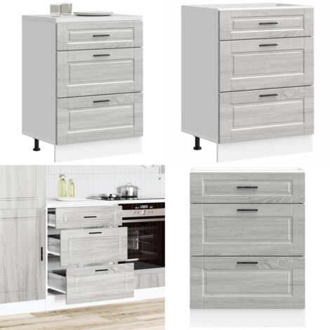 Mueble bajo de cocina porto gris sonoma madera reconstituida - Almacenamiento de cocina - Madera de ingeniería