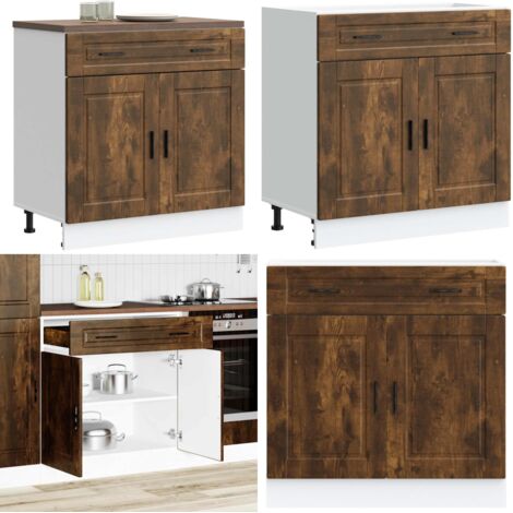 Mueble bajo de cocina porto roble ahumado madera reconstituida - Almacenamiento de cocina - Madera de ingeniería