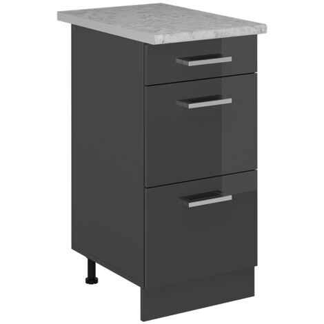 Mueble bajo de cocina R-Line, Antracita alto brillo, 40 cm ET Mármol, Vicco