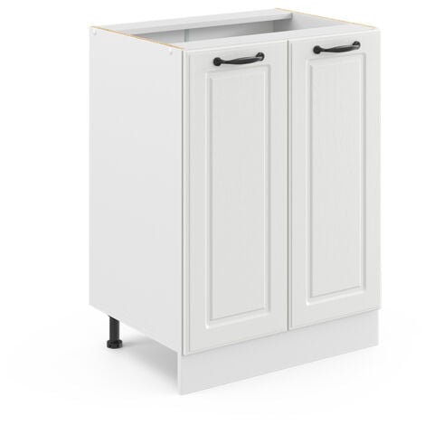 Mueble bajo de cocina R-Line, Blanco casa de campo, 60 cm sin encimera, Vicco