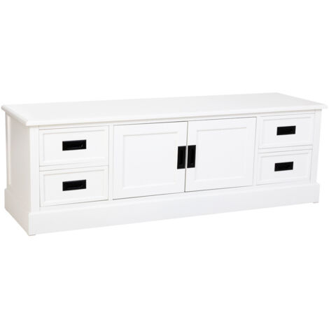 Mueble bajo de Madera blanco con 2 puertas y 4 cajones 154x45x51.5h cm