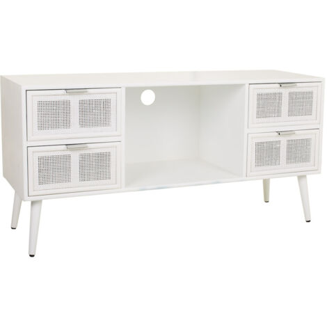 Mueble bajo de madera y rejilla blanco 120x42x60