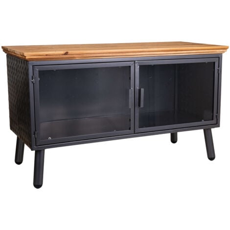 Mueble bajo de metal y madera negro 94x42x55