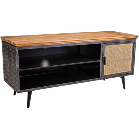 Mueble bajo de metal,madera y bambú negro 120x40x56,5