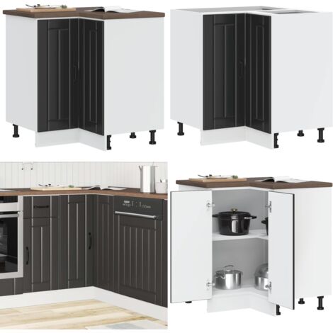 Mueble bajo esquinero de cocina Lucca madera ingeniería negra - Almacenamiento cocina - Gabinete cocina
