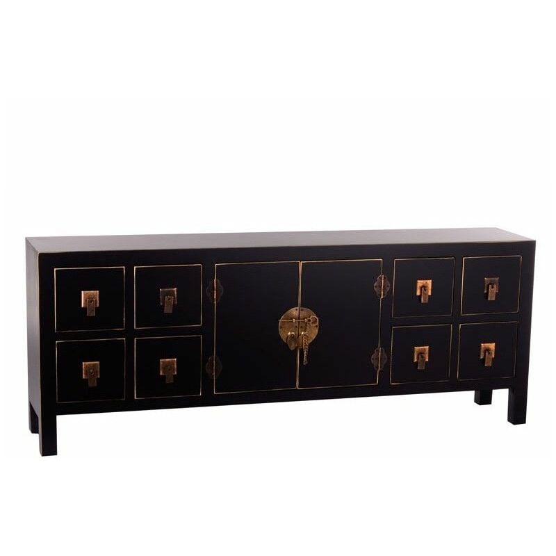 

Mueble bajo estilo oriental 8 cajones Negro - Oro madera