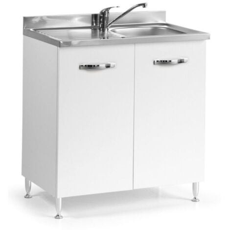 TOSCOHOME Mueble bajo fregadero con dos puertas en fresno blanco 80x85H cm