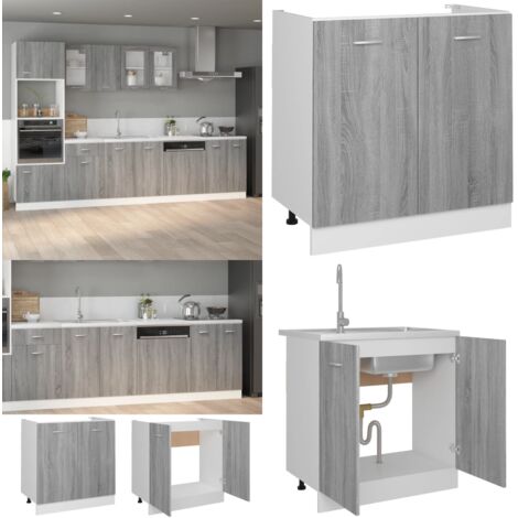 Mueble bajo fregadero "Lyon" gris Sonoma 80x46x81,5 cm madera de ingeniería - Cocina - Almacenamiento