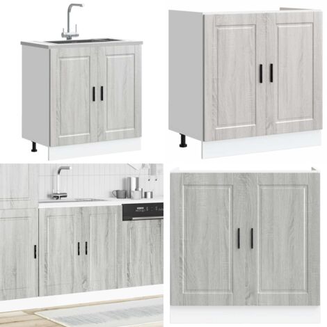Mueble bajo fregadero Porto gris sonoma madera diseñada - Almacenamiento cocina - Madera de ingeniería