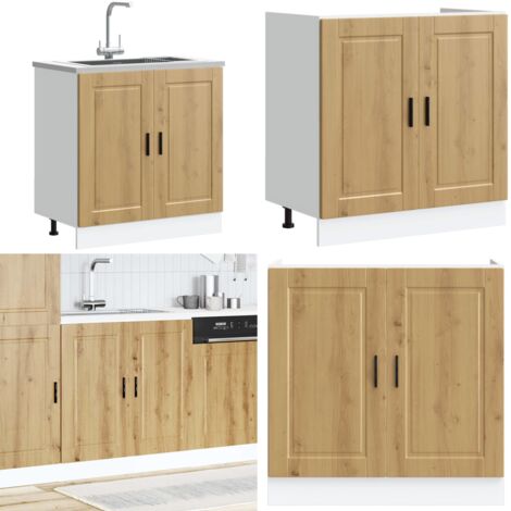 Mueble bajo fregadero Porto roble artesanal madera diseñada - Almacenamiento cocina - Madera artesanal