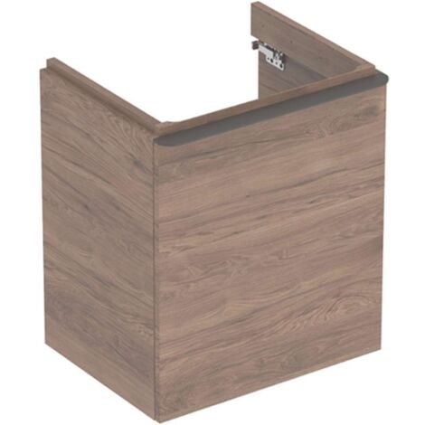 Mueble bajo Geberit Smyle Square para lavabo, con una puerta: Ancho 53,6cm, Alto 61,7cm, Fondo 43,3cm, Nogal Carya / melamina estructurada en madera, gris aterciopelado / lacado en polvo mate, Ancho d