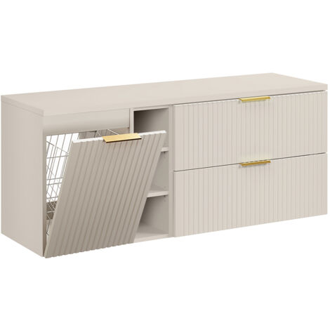 Mueble bajo lavabo 140cm 3 compartimientos cesto de ropa Adriel Cachemira
