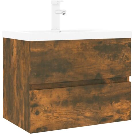 Mueble bajo lavabo 60 x 38,5 x 45 cm con lavabo integrado madera contrachapada de roble ahumado 020006873