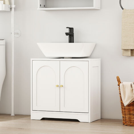 Mueble bajo Lavabo con 2 Puertas con Diseño de Arco Estante Ajustable Tiradores Dorados 60x30x65 cm Blanco
