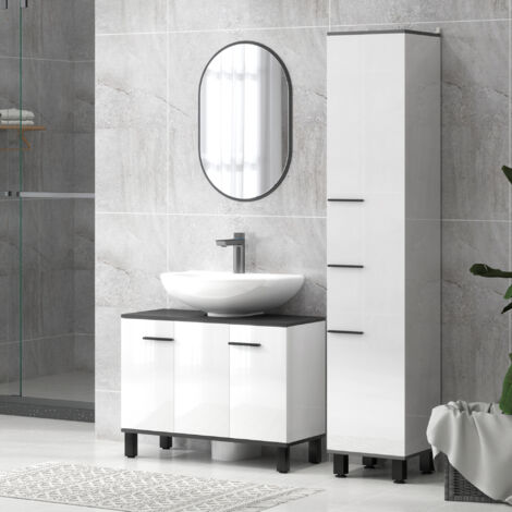 Mueble bajo Lavabo con 2 Puertas y Estantes Ajustables para Lavabo con o sin Pedestal 80x34x60 cm Blanco
