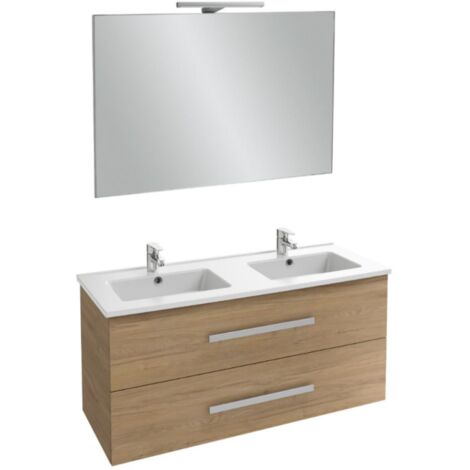 Mueble bajo lavabo doble 120 cm JACOB DELAFON Ola Up roble Colorado con espejo y foco