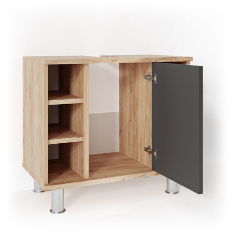 Mueble bajo lavabo Fynn, Antracita/roble dorado, 60 x 54 cm, Vicco