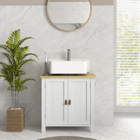 Mueble bajo Lavabo Mueble de Lavabo con Pie con 2 Puertas 2 Mangos y Estante Ajustable sin Lavabo 60x30x60 cm Blanco