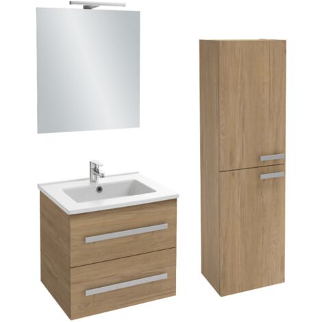 Mueble bajo lavabo Ola Up roble 60 cm JACOB DELAFON + columna + espejo y focos