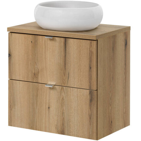 Mueble bajo Newport con lavabo redondo de cerámica 2 cajones 60x72x40 cm - Efecto Roble [en.casa]