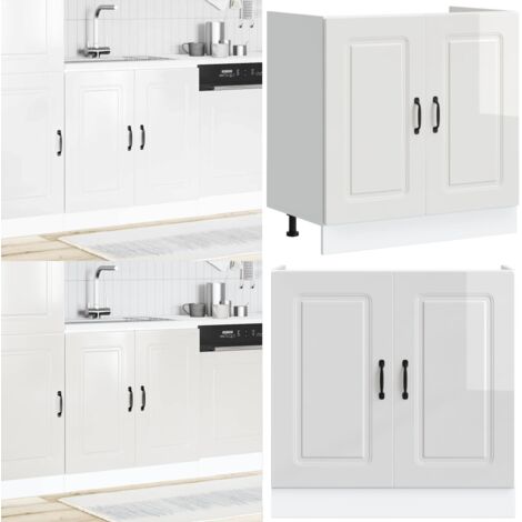Mueble bajo para fregadero Kalmar blanco brillo 80x46x81,5 cm - Almacenamiento cocina - Mueble de cocina