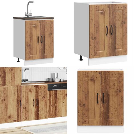 Mueble bajo para fregadero Kalmar madera vieja 60x46x81,5 cm - Almacenamiento cocina - Muebles de cocina