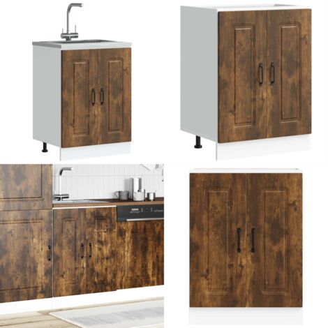 Mueble bajo para fregadero Kalmar roble ahumado 60x46x81,5 cm - Almacenamiento en cocina - Muebles para cocina
