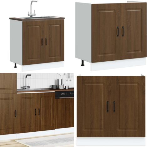 Mueble bajo para fregadero Kalmar roble marrón 80x46x81,5 cm - Almacenamiento cocina - Mueble de cocina
