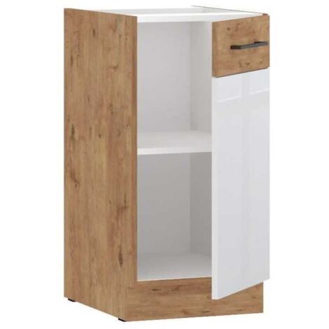 Mueble bajo ROCK 40 cm Melamina Chêne Lancelot y blanco brillante 1 puerta
