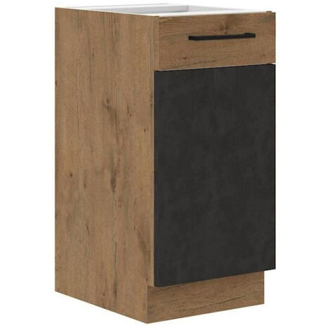 Mueble bajo ROCK - Melamina decorada con roble Lancelot y gris Matera - 1 puerta - L40 x H82 cm