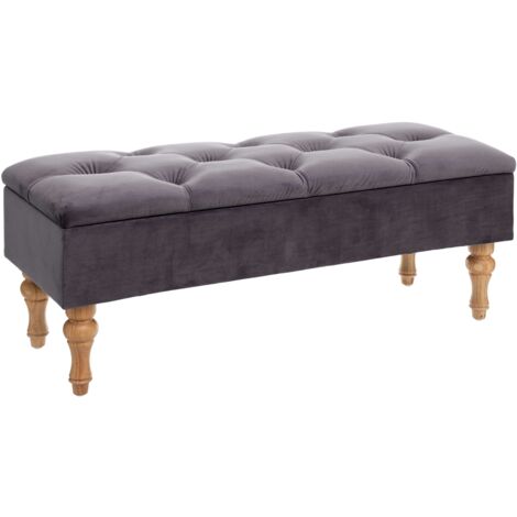 Mueble Banco Baúl Atelier Estilo Industrial con 1 Puerta y Patas en Terciopelo en Color Gris y Roble Claro 102x41x38 cm