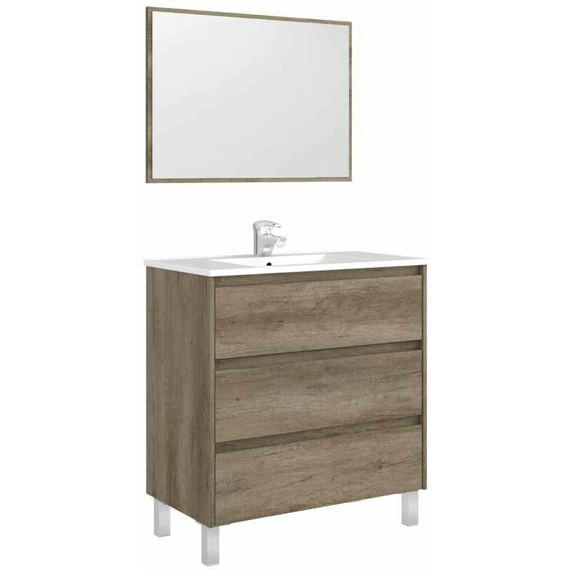 Mueble de baño Dakota con espejo y lavamanos de cerámica incluidos 86x80x45 cm color nordik