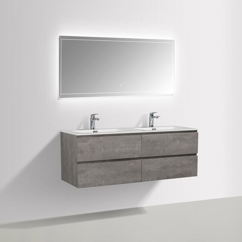 Mueble de baño Alice 1380 en blanco brillante - Espejo opcional:Con espejo led 2137, Brillante