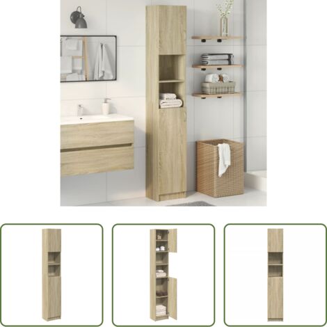 Mueble baño -  Armario baño madera de ingeniería color roble 32x25,5x190 cm